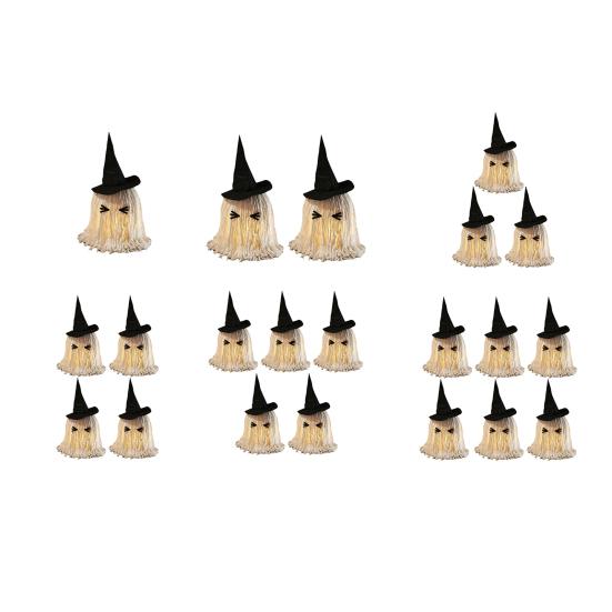 Halloween Hanging Ghost Decoration LED Light Up White Cotton Rope Ghost with Witch Hat for Indoor Outdoor Home Party Decor