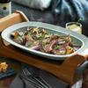 Ovale Grillplatte, Heizung, integrierte Konstruktion, Keramik-Kochplatte, Braten, Echtholz, stilvoll, stilvoll [Toffy] K-GP1 (Blasses Aqua) Backen/Köcheln/Dämpfen/Rühren 230℃