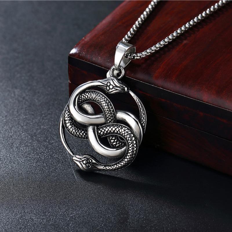 New Accessories Popular in Europe and America, Titanium Steel Pendant, Double Snake Titanium Steel Necklace