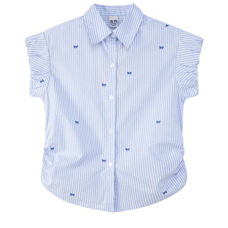 

Zuoxi Girls Preppy Striped Flutter Sleeve Shirt 140