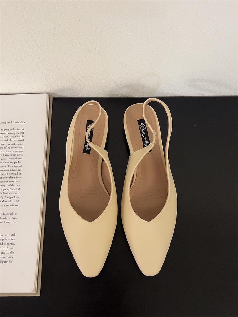 Fashion Bailamos Women Flats Low Heel Slingback Sandals Slip On Shallow Mules Shoes Pointed Toe Female Office Lady Work Shoes Mujer