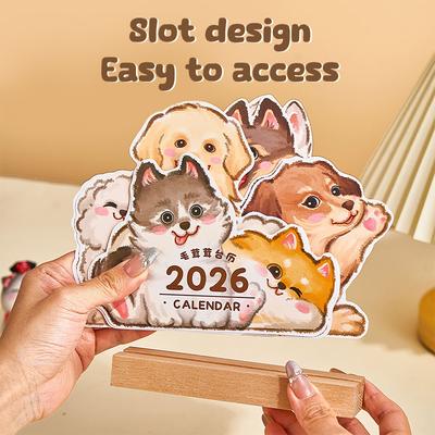 2026 Cute Cat Dog Card Insert Desk Calendar Office Home Monthly 12Month Family Planner Organizer New Year Calendar Desktop Decor