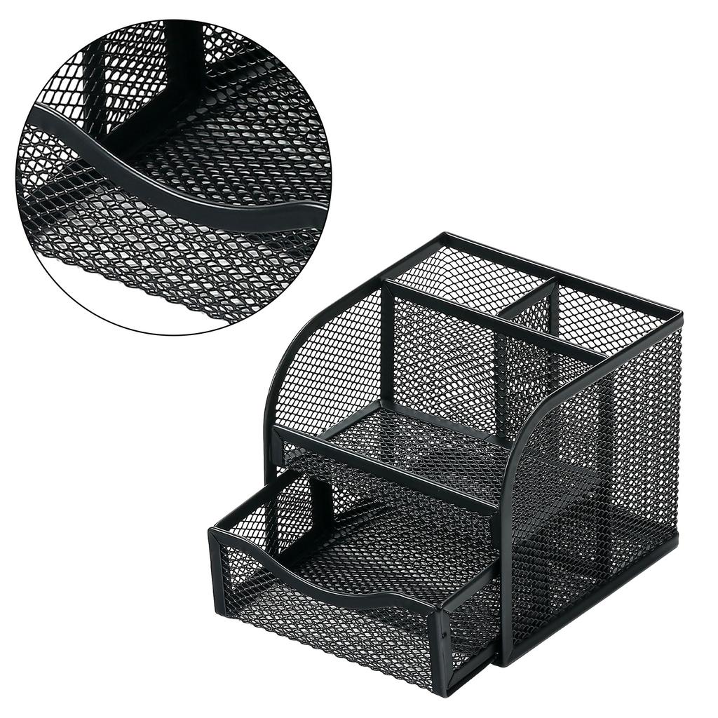 Space Saving Desk Organisers with Sliding Drawer Mesh Metal Pen for Office