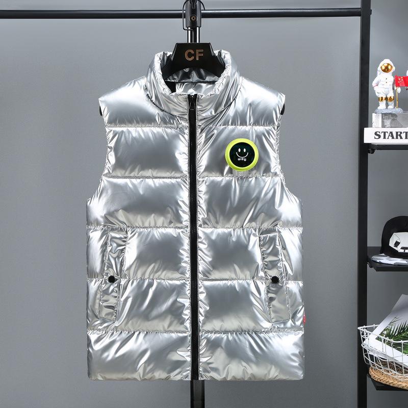 Herren Weste im Europäischen Stil, Glänzend, Ärmellos, Daunen-Baumwolle, Lässig, Stehkragen, Übergröße