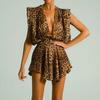 Leopard Print Silk Dress Women Sexy Deep -Neck Backless Beach Dresses Summer Sleeveless Chiffon Holiday Party Dress