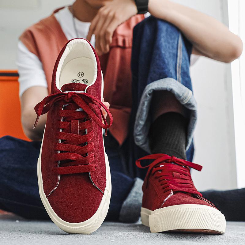 Fashion Men's Shoes Minority Design Turn Fur Wine Casual Sports Skateboard Shoes Autumn Breathable Trend with Fashion Shoes