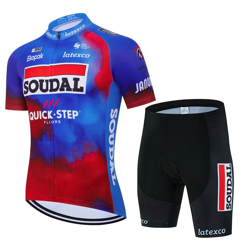 Soudal Quick Step 2025 Maglia da Ciclismo Set Uomo Estate Manica Corta Abbigliamento da Ciclismo Outdoor MTB Maglia Bici da Strada Asciugatura Rapida