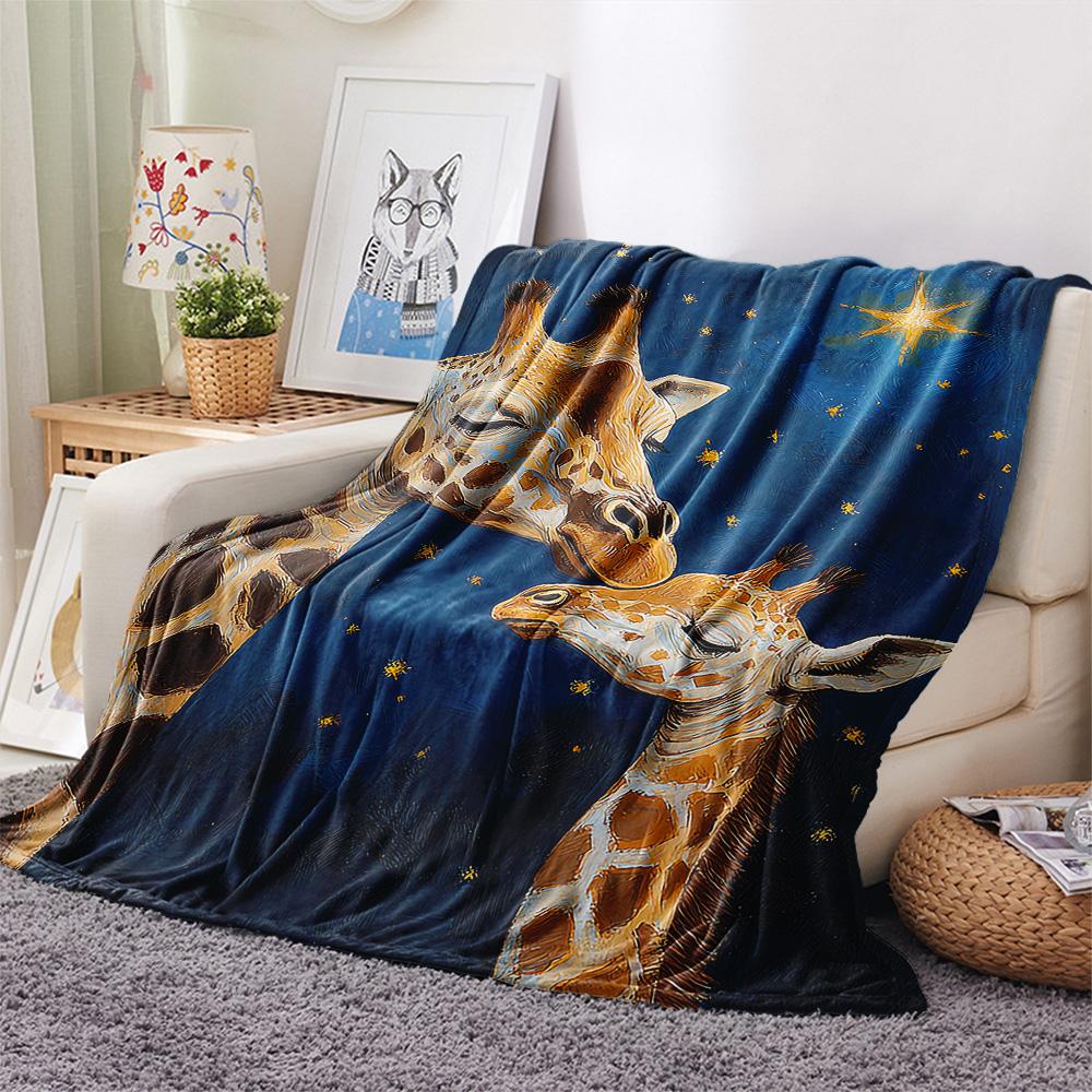 Starry Sky Giraffe Print Flannel Blanket, High quality Comfortable for All Seasons, Home Decor, Warmth and Comfort, Perfect for Christmas Gifts