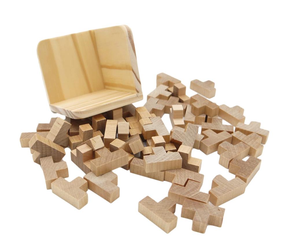Masanaoya Wooden 3D Puzzle T-Shaped Soma Cube and 3D 4 In a Row T-Shaped Puzzle Set, Brain Training Set of 2