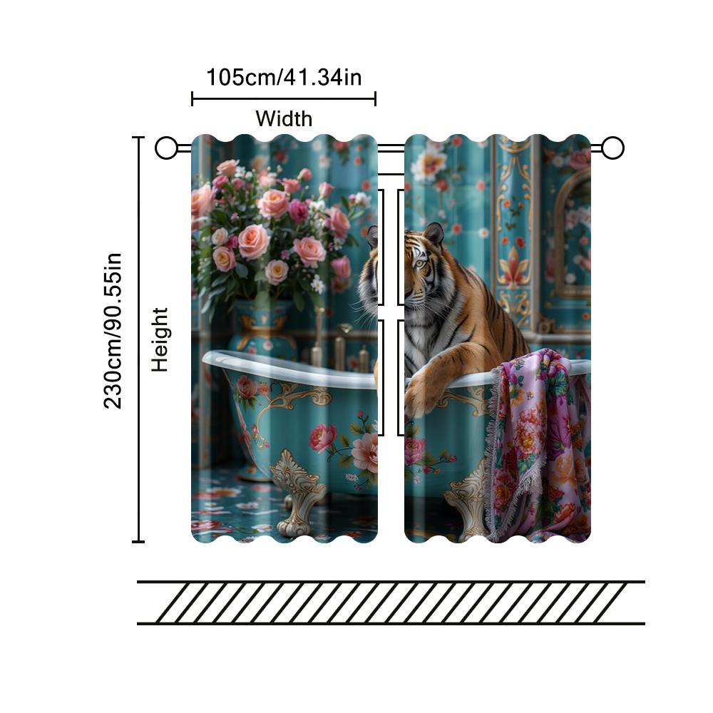 2 Stück Filtervorhänge (Ausgenommen sind Stangen, die ohne Batterien nicht beweglich sind.) Eleganter Tiger in Badewanne zur Verwendung in Schlafzimmern und