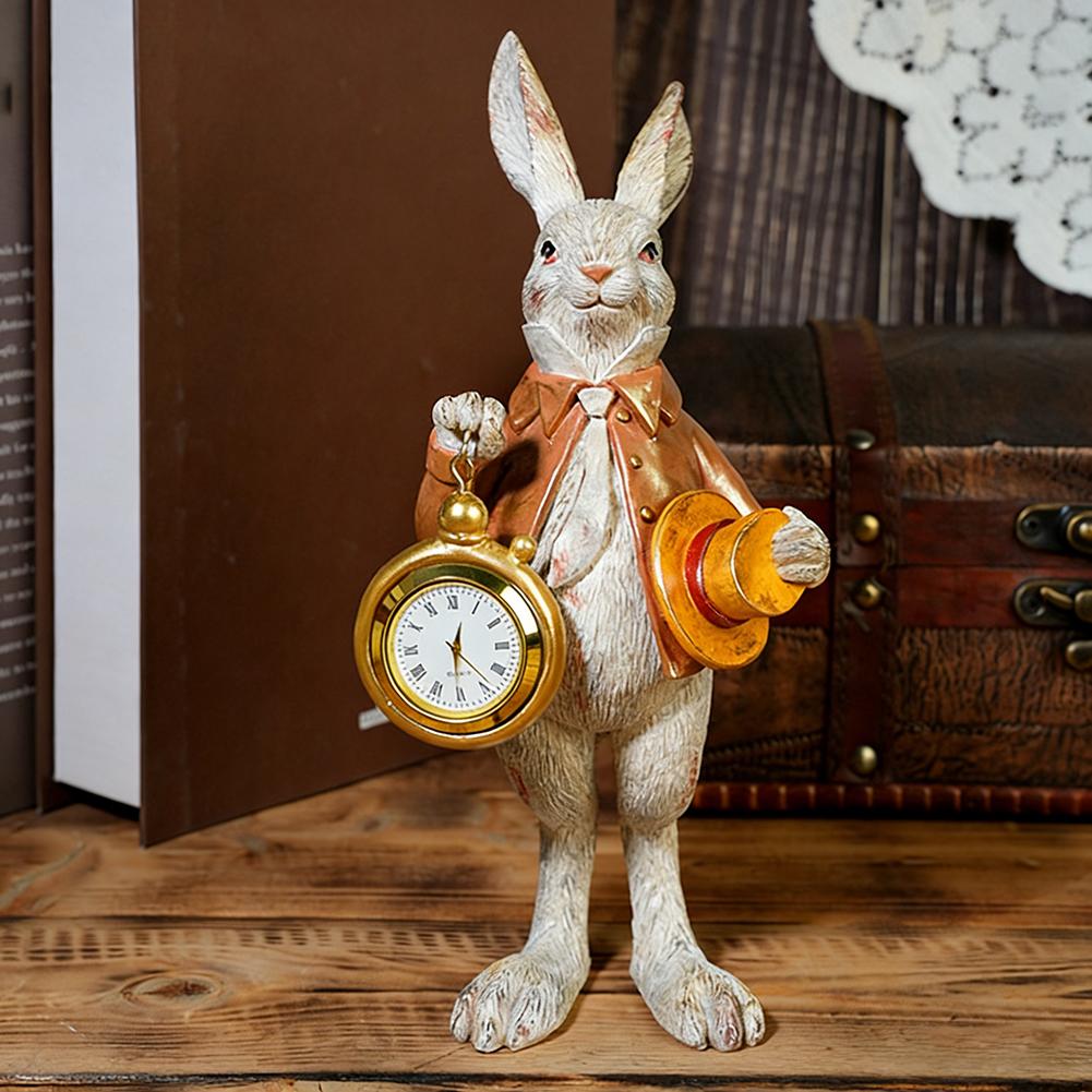 Gentlemen Rabbits Clock White Rabbits Standing Clock Figure Unique Decorative Clock for Office Shelf Desk Ornament
