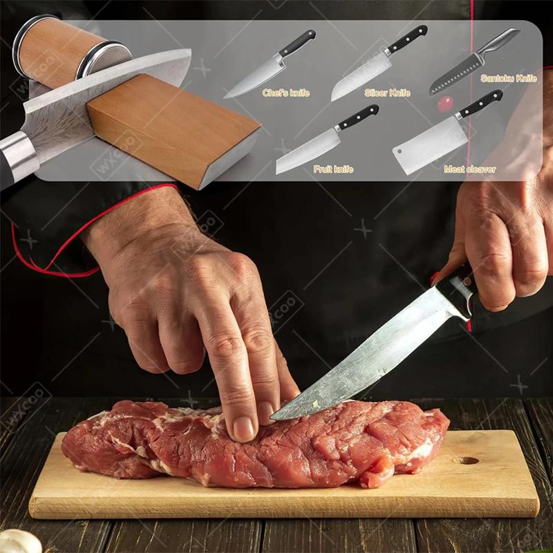 Rolling Knife Sharpener Kitchen Manual Knife Sharpening 15° Degrees Angle Roller Knife Whetstone Ceramic Roller Knife Whetstone