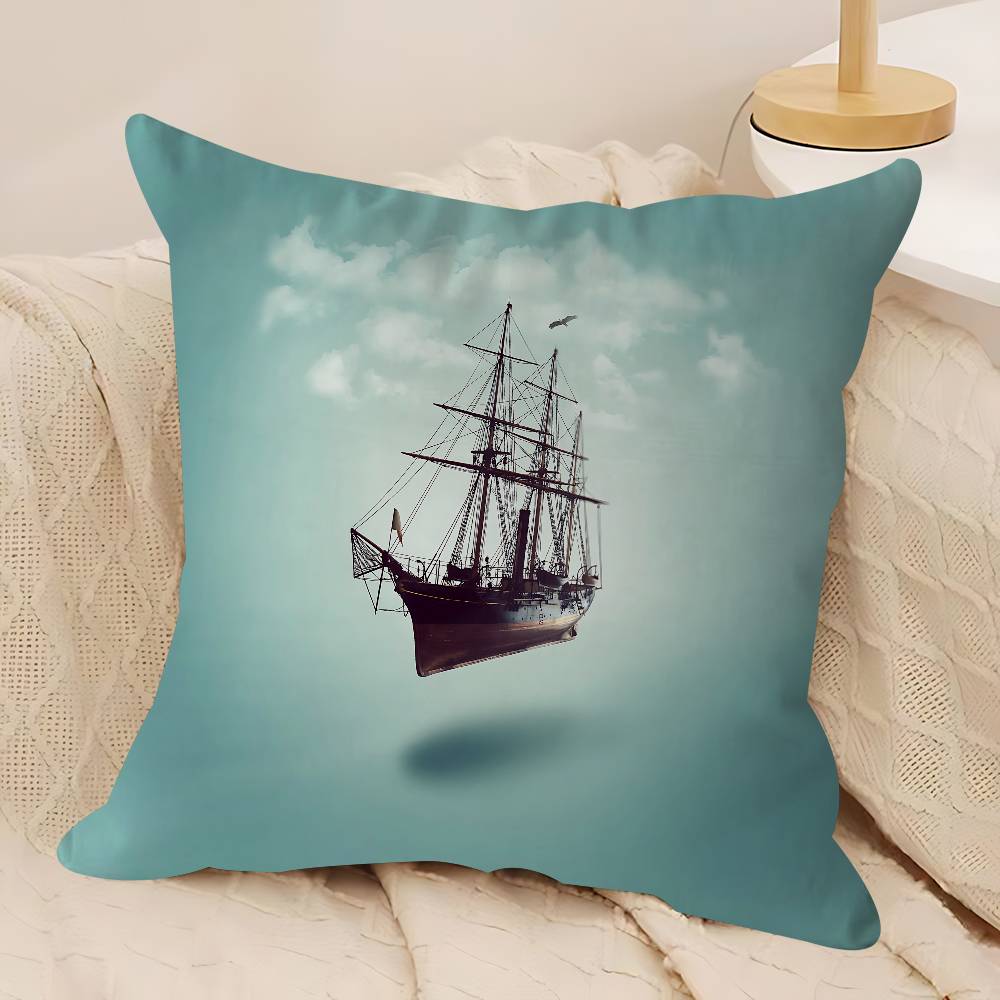 

Мультяшный корабль Персонализированная подушка Пыльник Спальня Детская Вечеринка Украшение Наволочка День рождения Детский подарок 12x12Inch