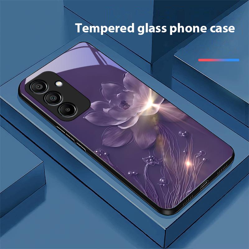 Kolorowy chiński lotos dla Samsunga Galaxy A15 5G 54 4G 51 50 24 35 90 71 12 51 53 52S 80 22 34 Czarne etui na telefon ze szkła hartowanego