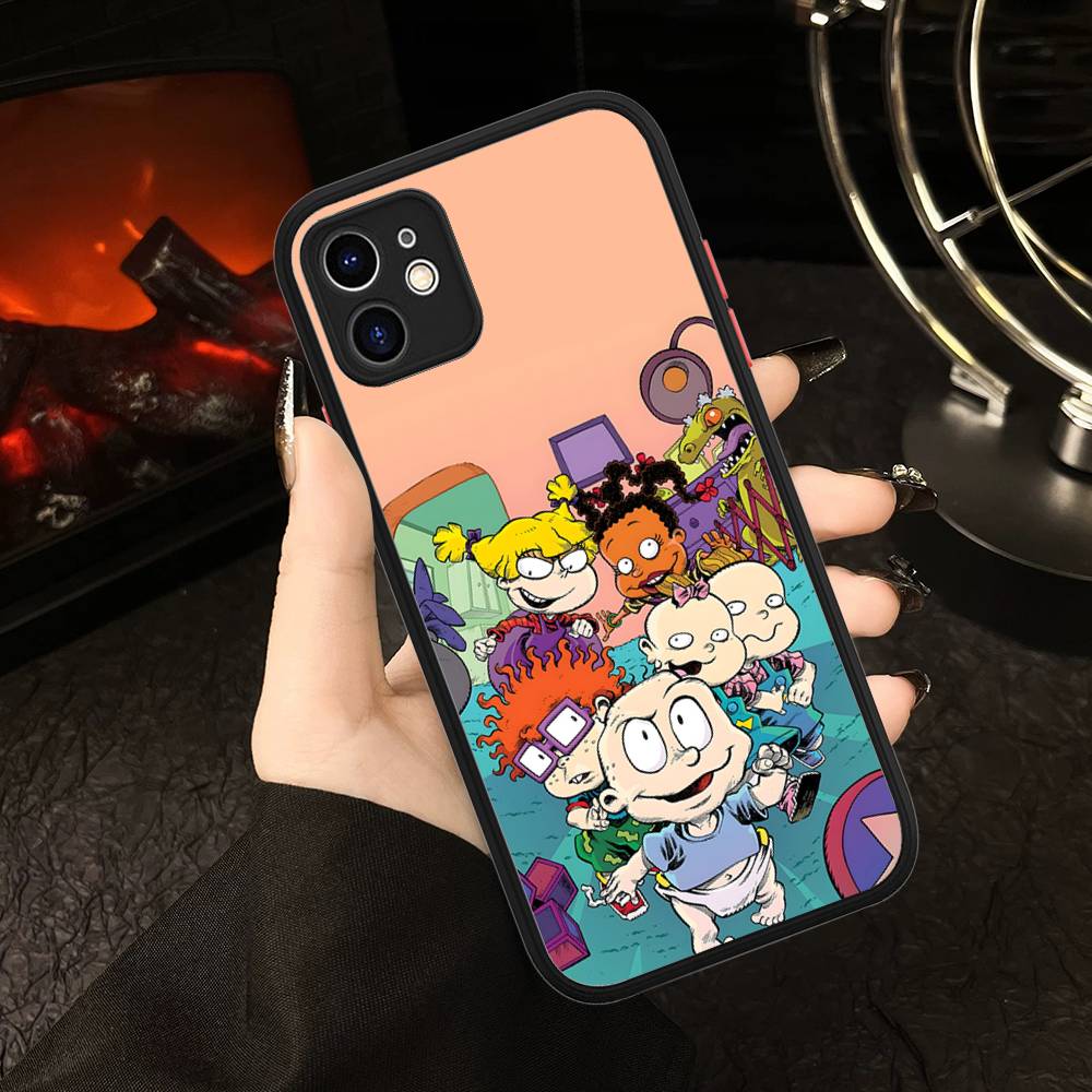 Cartoon Funny R-Rugrats For IPhone 16 15 14 13 12 11 Pro Max X XS MAX Plus Translucent Black Phone Cover