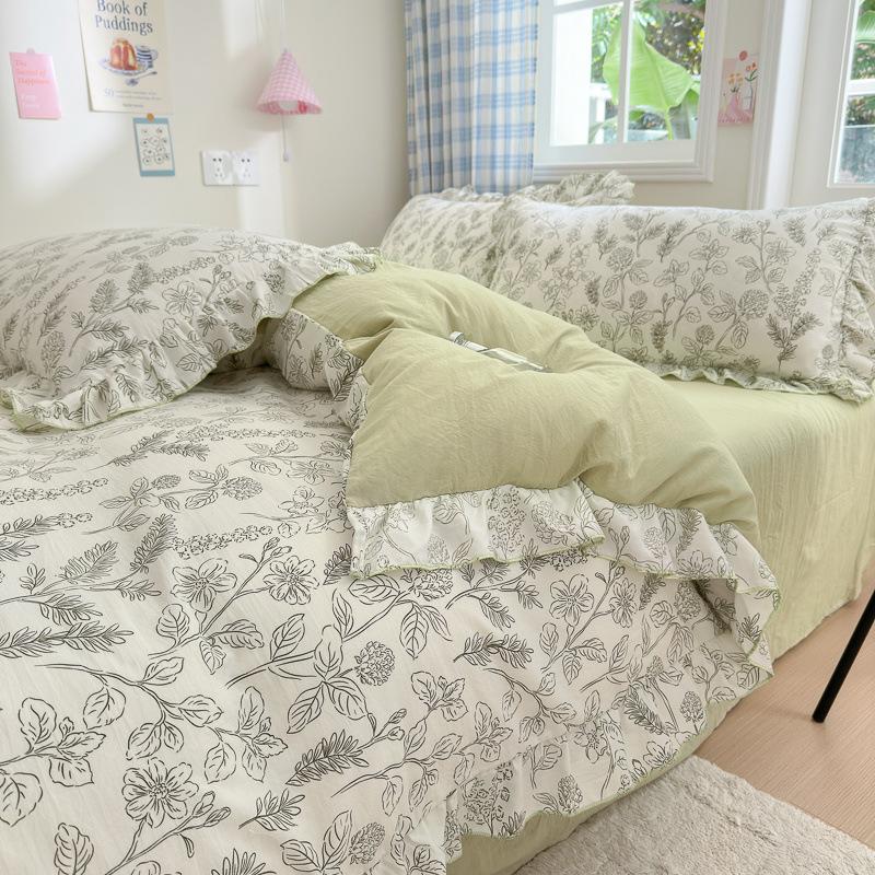 

Супер м який подвійний пряжа Стиль принцеси Набір з 4 предметів Мереживо Гуртожиток Набір з 3 предметів Простирадло Наволочка Наволочка на подушку 1.5m mattress 4pc quilt 150x200