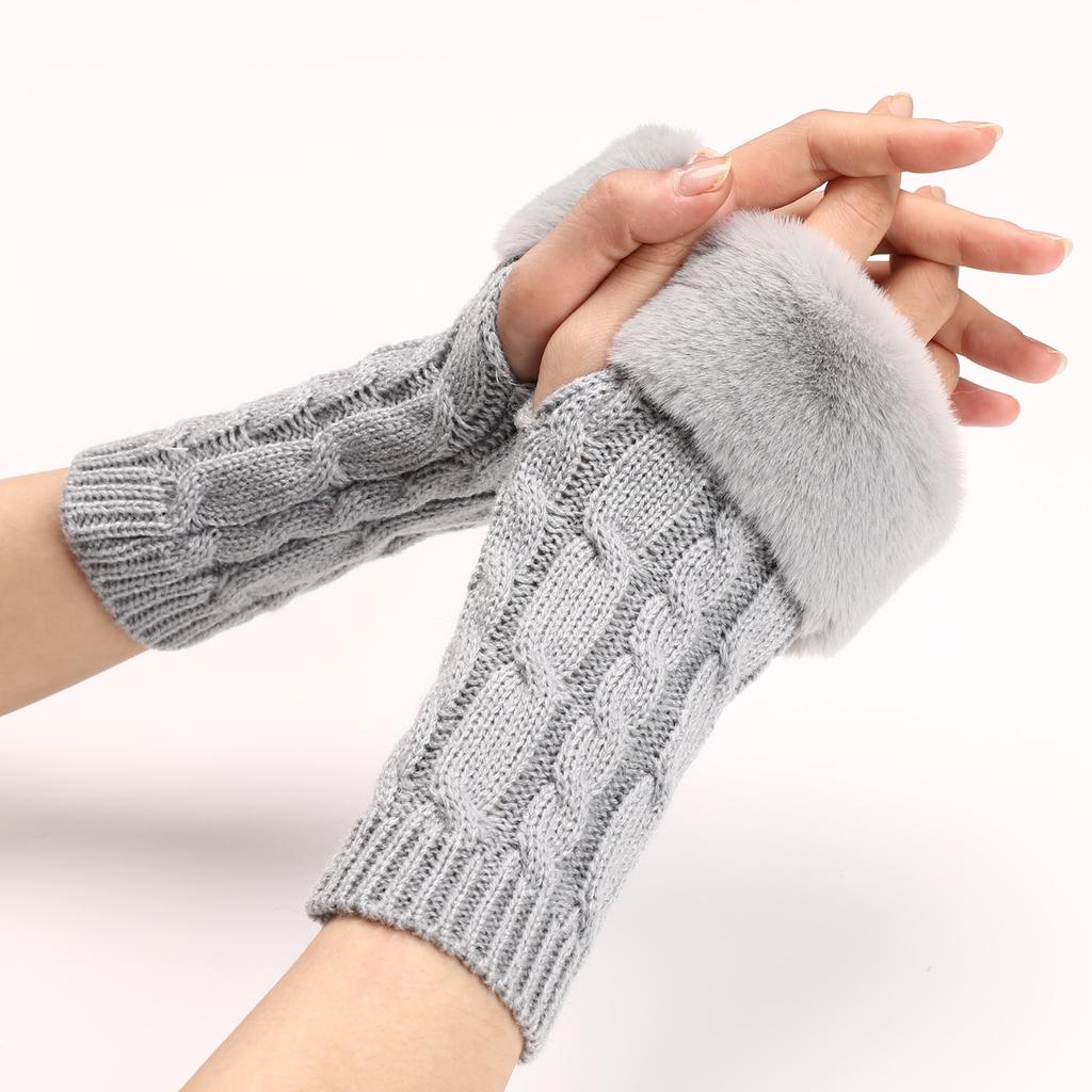Twist Turned Short Furry Gloves New Style Women's Autumn and Winter Knitted Arm Covers with Exposed Half Finger Woolen Warm Sleeves