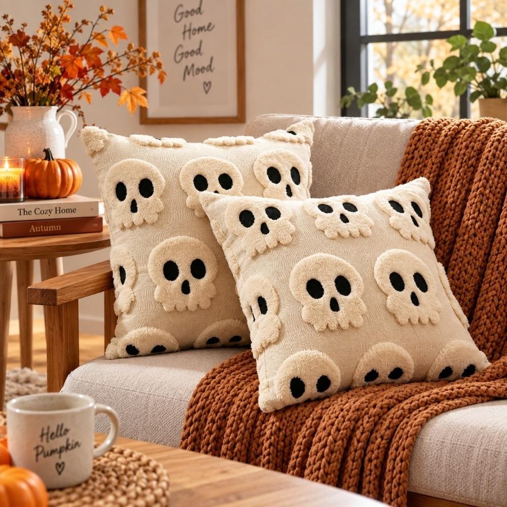 Skeletont Pillow Cover Soft Plush Cushion Case Warm Plush Throw Pillowcase Halloween