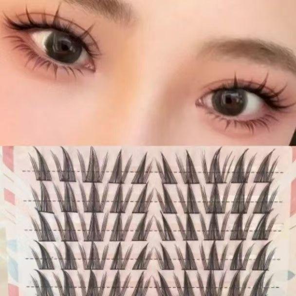Self-Adhesive Glue-Free Fishtail Sunflower False Eyelashes - Natural Single Cluster Segmented Eyelashes for Beginners