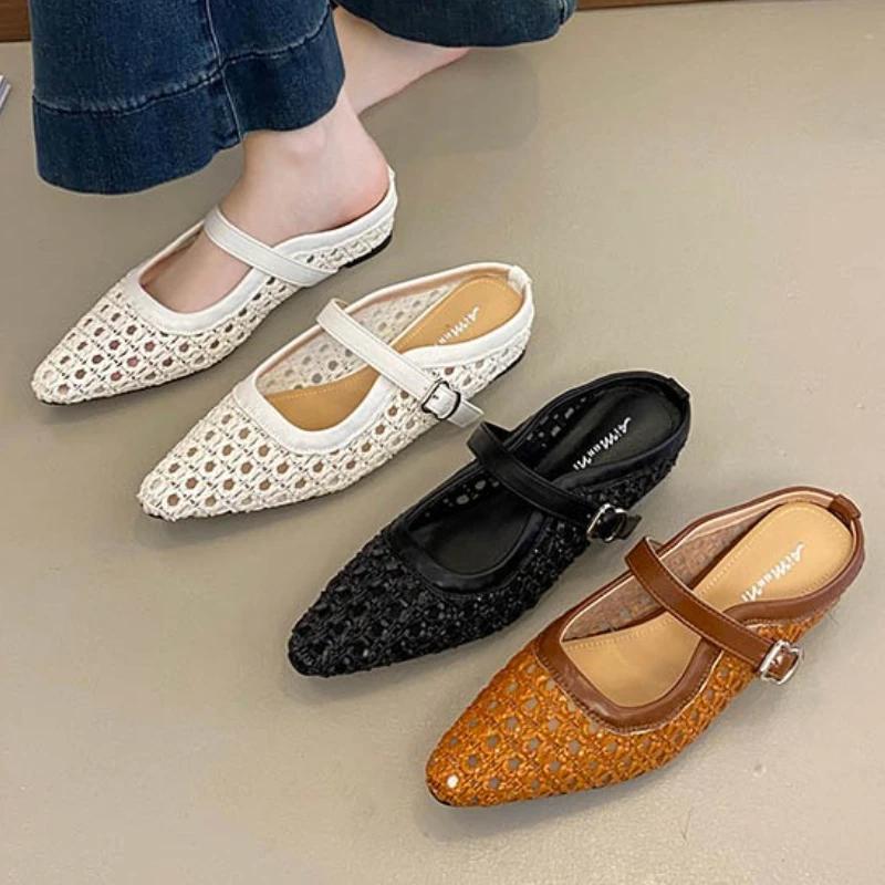 Fashion Flats Women Slippers Pointed Toe Designer Shoes Elegant Woman Sandals Summer 2025 Trend Dress Flip Flops Walking Mujer Zapatos