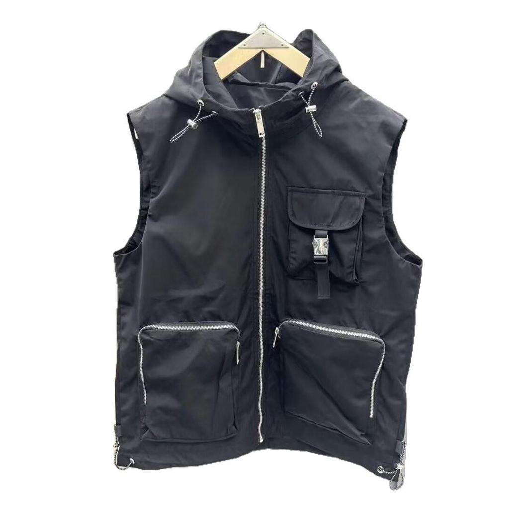Men's Quick-Dry Multi-Pocket Hooded Vest - Solid Color, Casual, Sleeveless Gilet for Autumn Trends