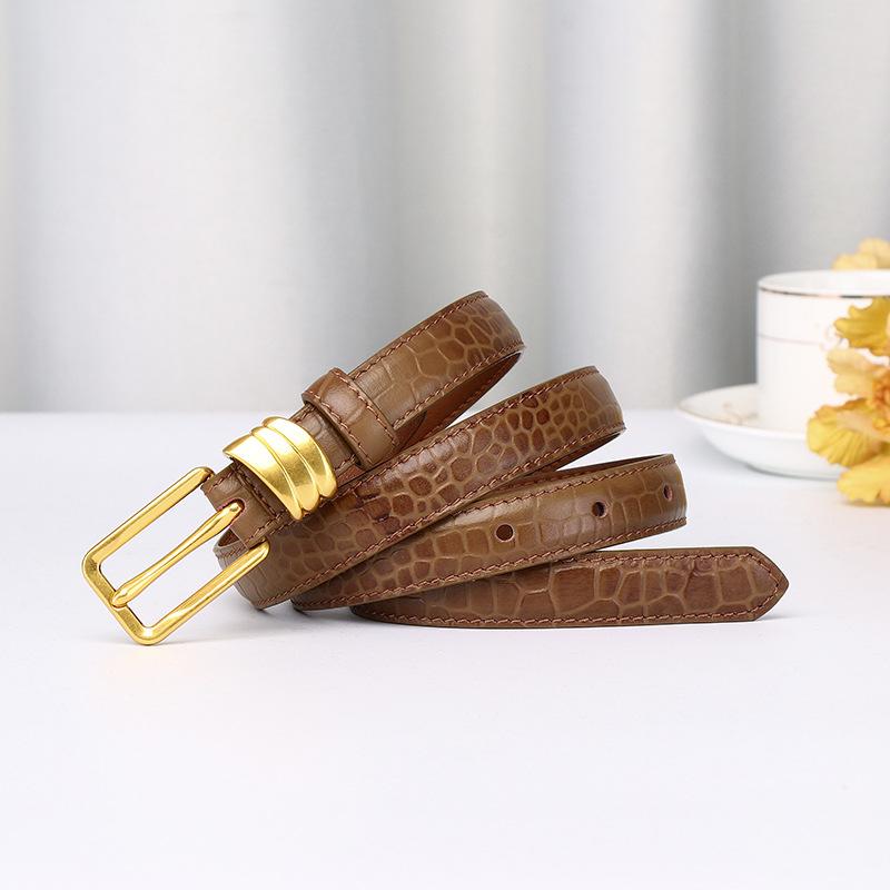 Fashion Trend Crocodile Pattern Belt Women'S Leather Pin Buckle Korean Version Small Suit Decoration Casual Jeans Thin Belt Women