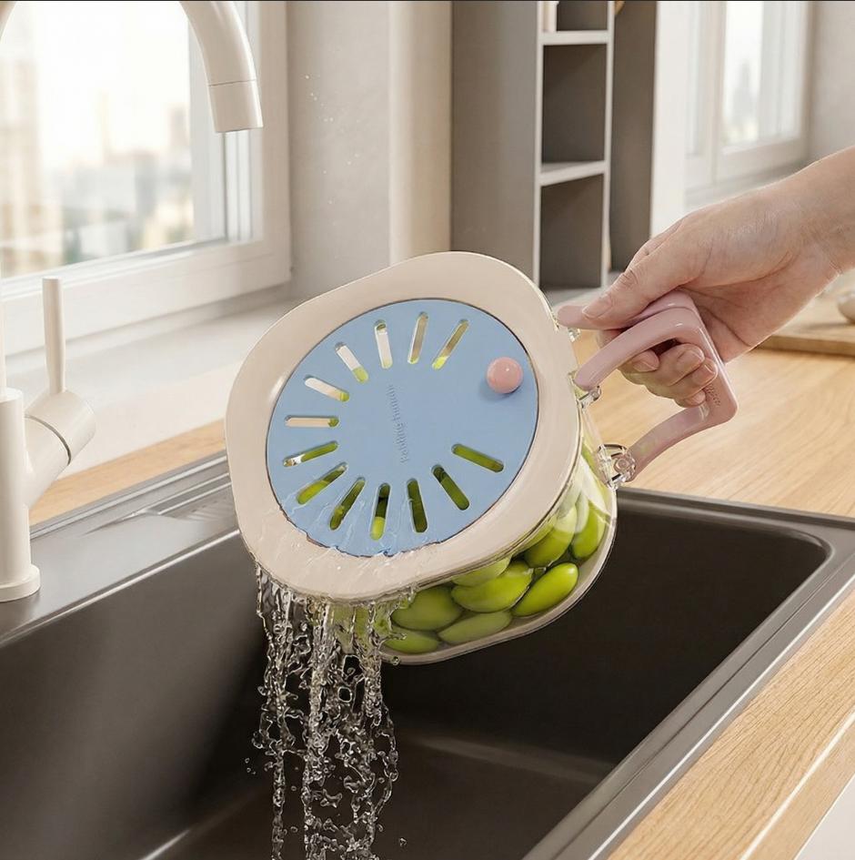 Foldable Fruit Basket with Lid Thickened Drain Basket 2 in 1 Collapsible Vegetable Strainer for Home Kitchen