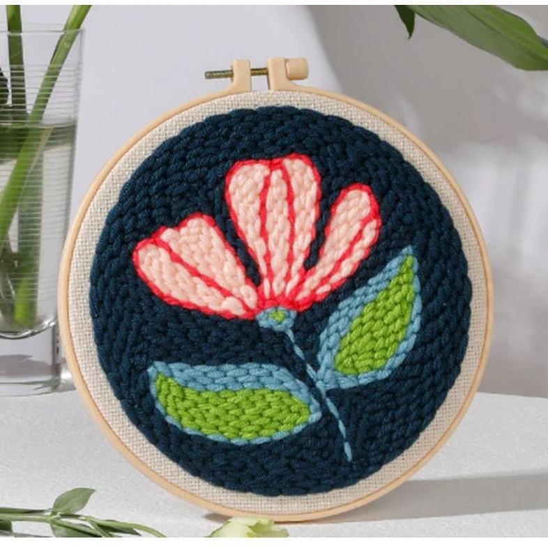 Russian DIY Punch Needle Embroidery Kit: Includes Yarn, Needle, Latch Hook, & Hoop for Knitting & Ornament Crafting
