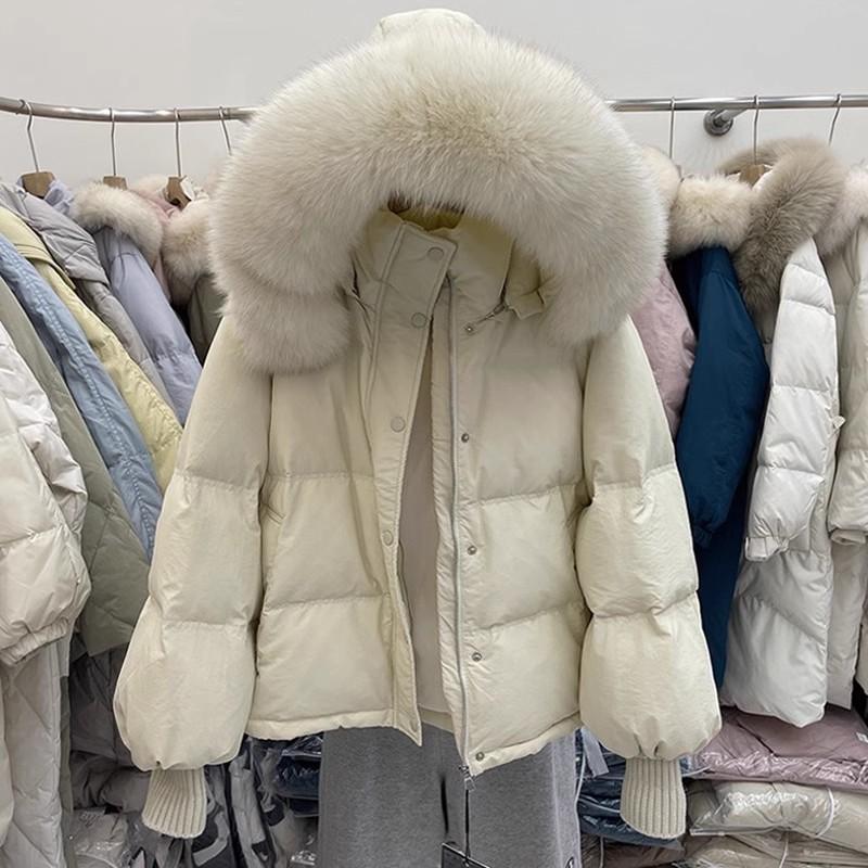 Winter new loose fashion down cotton clothes women's short small big fur collar cotton clothes thickened coat