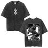 Japanese Anime Berserk Guts Vintage Washed T Shirt Griffith Swordsman Gatsu Sacrifice Zodd T-shirts Unisex Cotton Casual T-Shirt