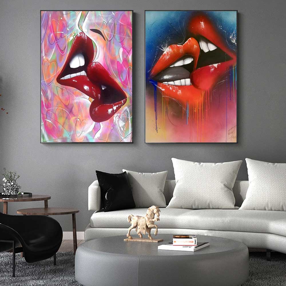 Nordic Graffiti Art Fashion Canvas Painting Sexy Lips Poster Office Wall Painting Living Room Bedroom Home Decoration Mural No Frame