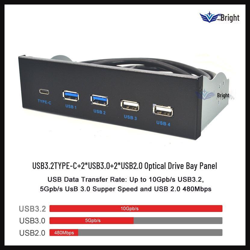

Передня панель USB 3.2 Gen 2: 10G Оптичний відсік для накопичувача з 2 портами USB 3.0, USB 2.0, Type-C та Type-E
