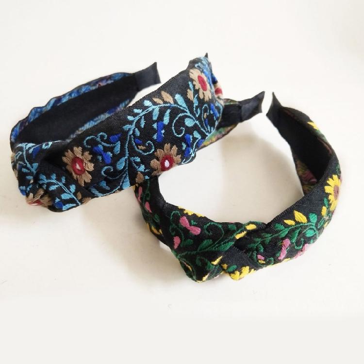 Mexico Embroidery Flower Knotted Headbands Wide Hairhoop for Women Special Occasion and Festival Dressingup Accessory