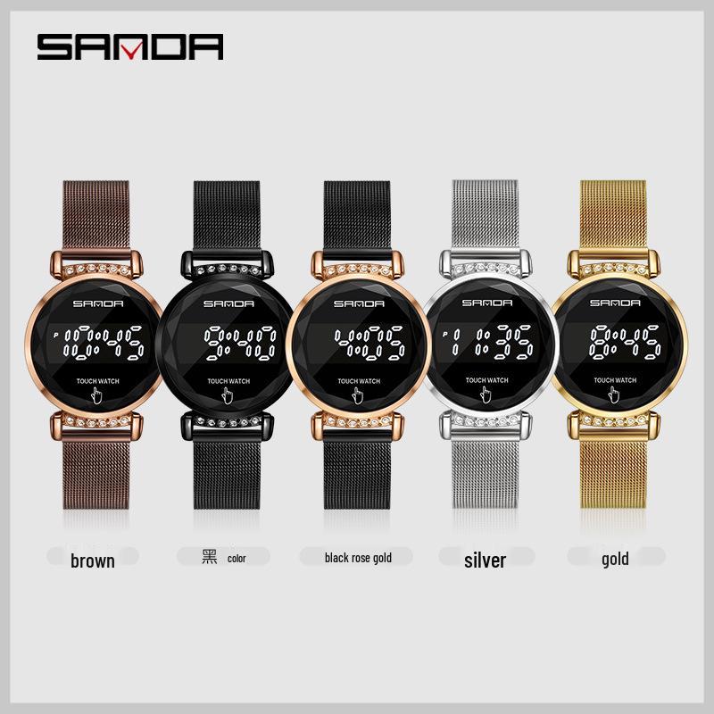Sanda LED Touch Screen Ladies Mesh Band Watch 8007