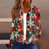 Women's Fashion Christmas Print Casual Zip-Up Long-Sleeved Hooded Jacket