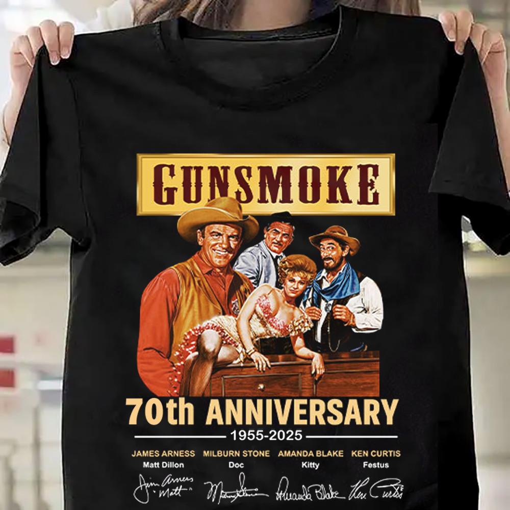 NEW Gunsmoke 70th Anniversary 1955-2025  Signatures Black All Size  T-Shirt AC25 Unisex T-Shirt XXXXL