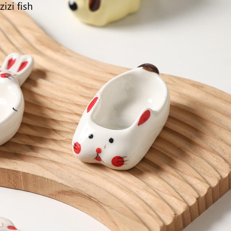Cartoon Animal Sauce Dish Ceramic Bowl Chopstick Holder Snack Bowl Seasoning Dishes Dipping Dish Dessert Plate Gravy Boats Tray