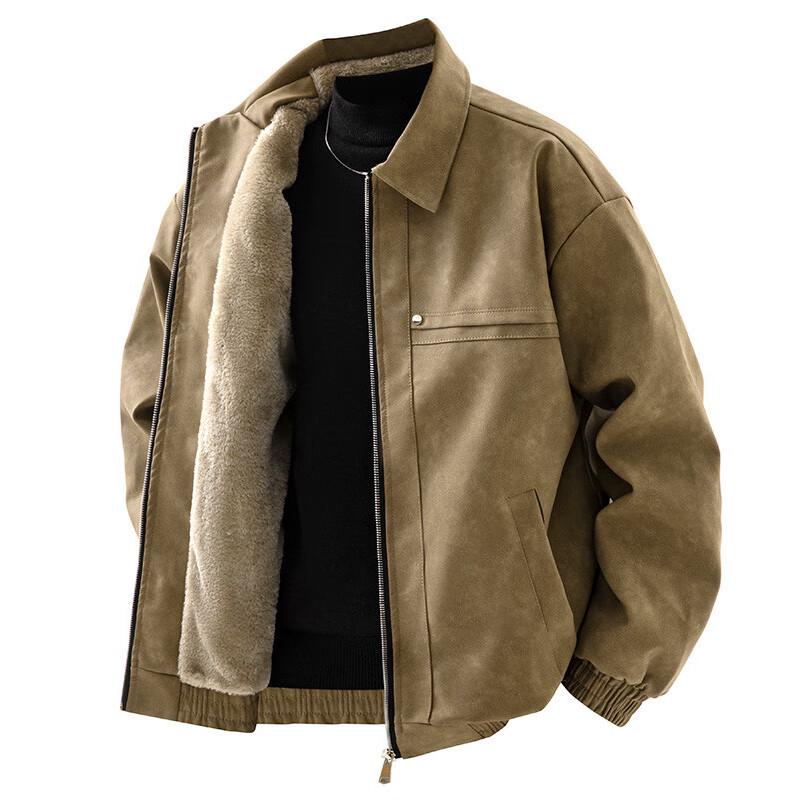 Men's American Retro Fleece-Lined Lapel Jacket