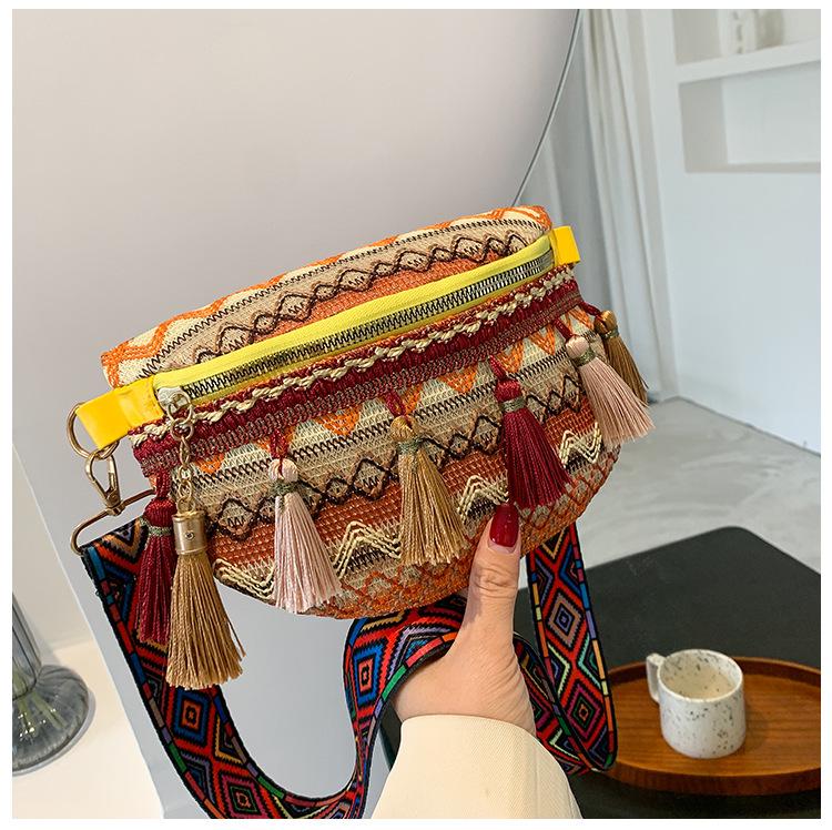 Ethnic Lace Women's Tassel Chest Bag - 2026 Summer Single Shoulder Fashion Bag