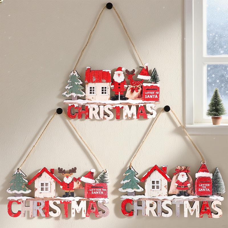 Christmas Hanging Pendant Wooden Crafts Xmas Tree Santa Claus Wall Ornament Natal Navidad Christmas Decor Happy  Year