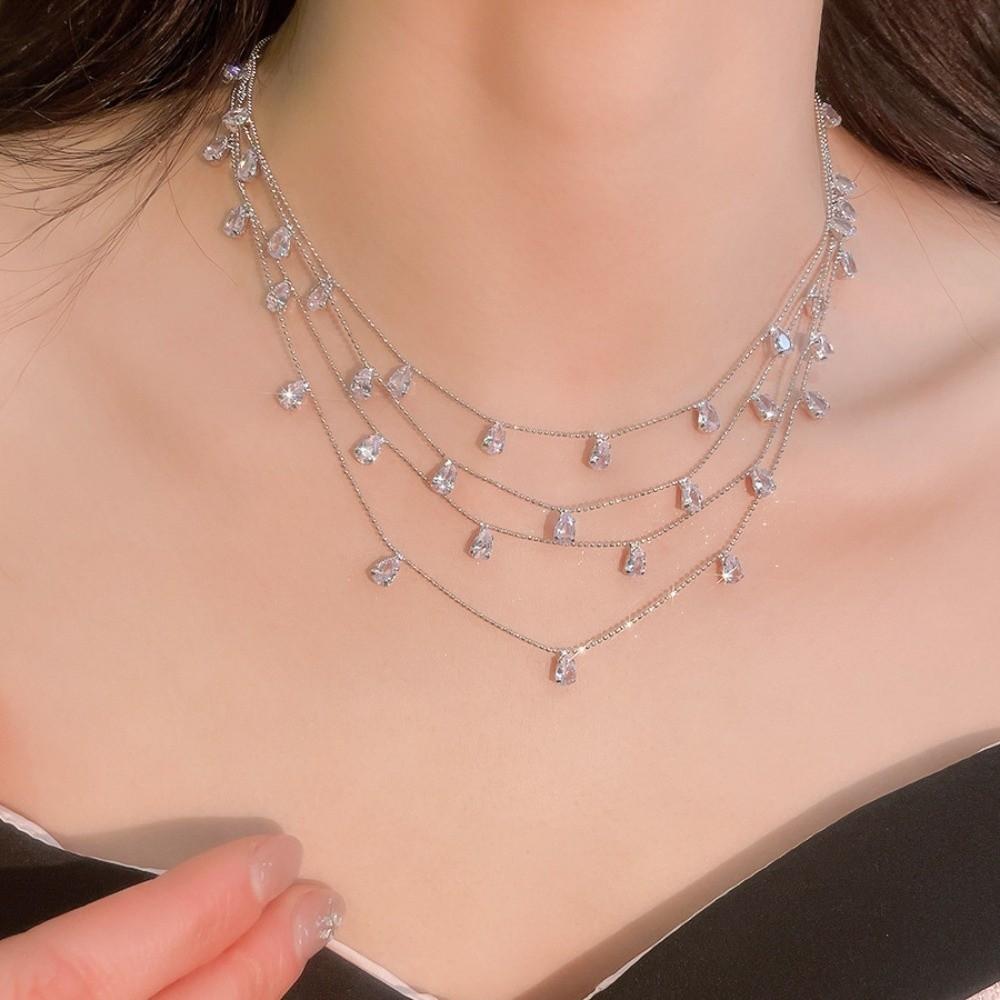 Fashion Crystal Tassel Necklace Light Luxury Rhinestone Jewelry Water Drop Shining Choker Women