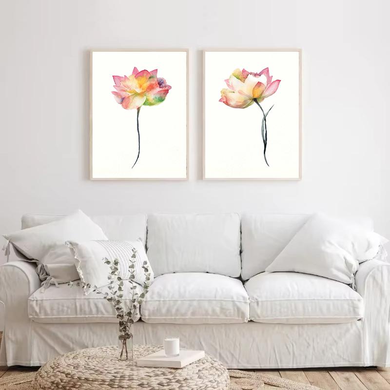 Lotus Watercolor Pink Flower Posters and Prints Canvas Painting Floral Minimalist Wall Art Picture for Living Room Home Decor