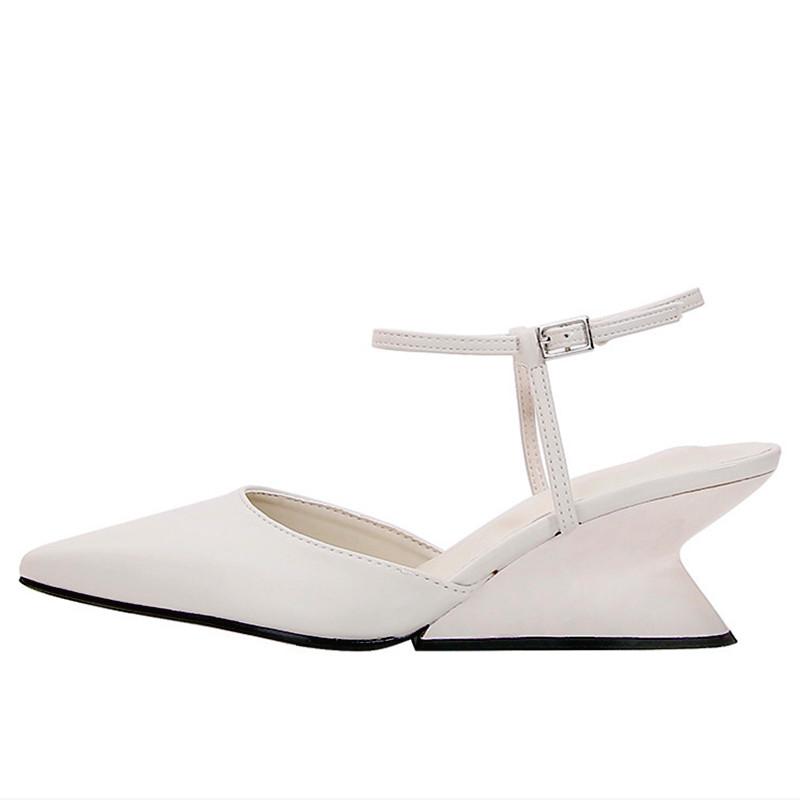 Fashion Fashion Wedge Heeled Sandals Women Sexy Pointed Toe Ankle Strap Buckle Mules High Heels Black Summer Designer Shoes for Women