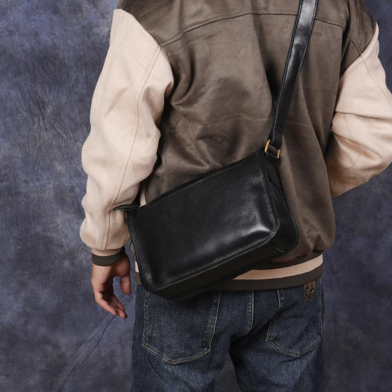 Nová originální taška pro muže z kůže Crazy Horse, taška crossbody z pravé kůže, pánská ručně šitá taška přes rameno z vrchní vrstvy hovězí kůže, retro malý batoh