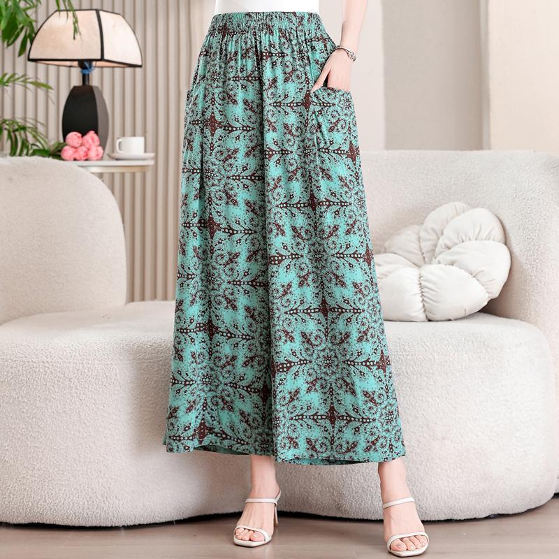 Summer Wide Leg Pants Woman Clothes Elastic Waist Elegant Casual Summer Pants