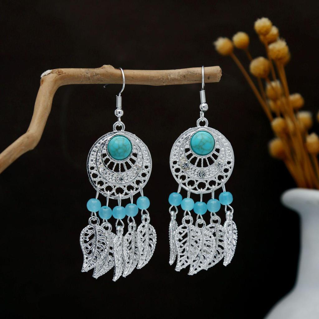 Personalized Bohemian Miao Silver Geometric Tassel Earrings