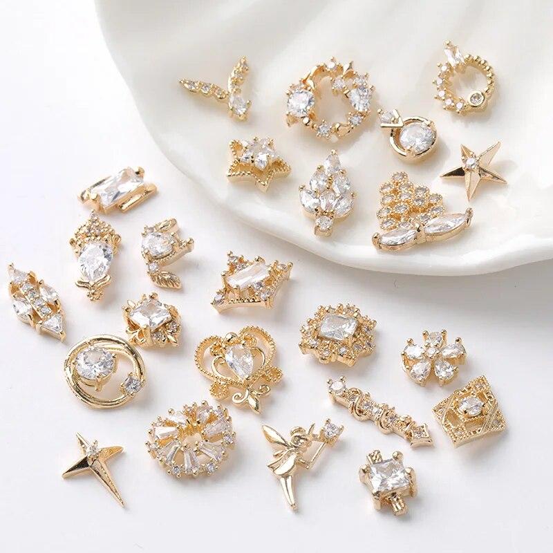 2pieces 3D Metal Zircon Nail Art Jewelry Japanese Nail Decorations Top Quality Zircon Crystal Manicure Zircon Diamond Charms