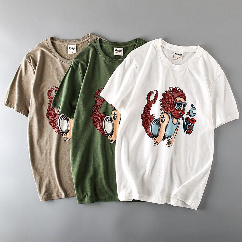Export Tail Order Men's Cut Label Amekaji Fashion Fashion Brand T-shirt Short Sleeve Hong Kong Style Export Original Order Base T-shirt