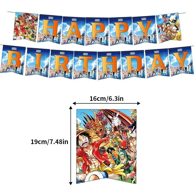 One Piece Theme Children'S Birthday Party Decoration Paper Plate Paper Cup Set Balloon Flag Tableware Arrangement Supplies