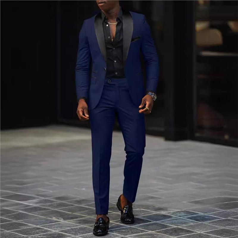 European & American Men's Business Casual Slim Fit Suit Set - Wedding Groom Two-Piece Outfit